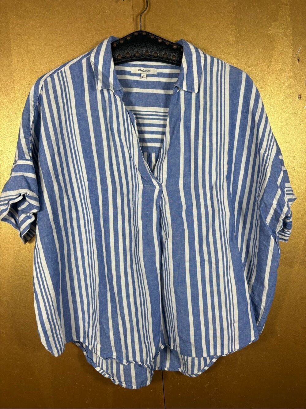 Madewell Courier Button Back Shirt in Hinsdale Stripe size XL